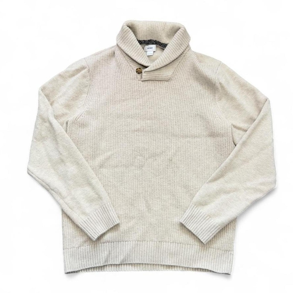 Old Navy Men's XL Cream Ribbed Knit Sweater Pullover Minimalist Casual
